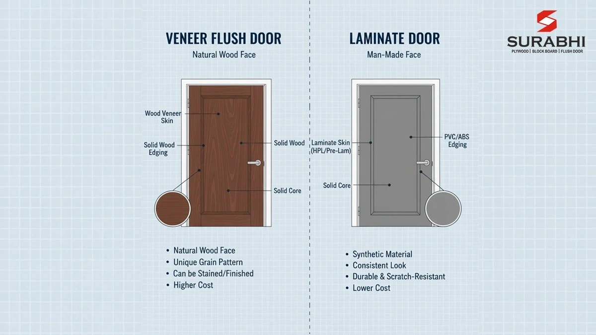Know the Difference Between Veneer Flush Doors and Laminate Doors | Surabhi Udhyog Gorakhpur